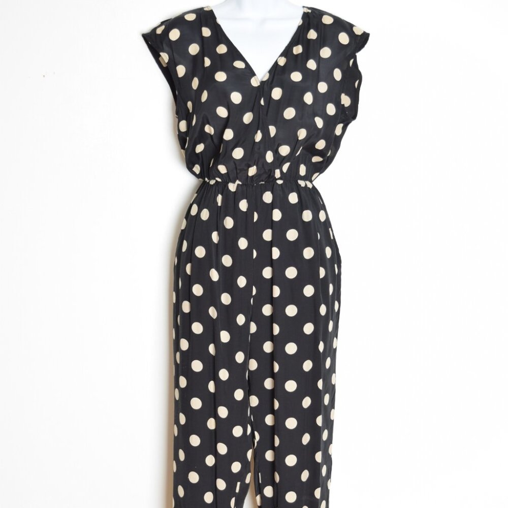 Corey Lynn Calter jumpsuit black polka dot print rayon playsuit romper S